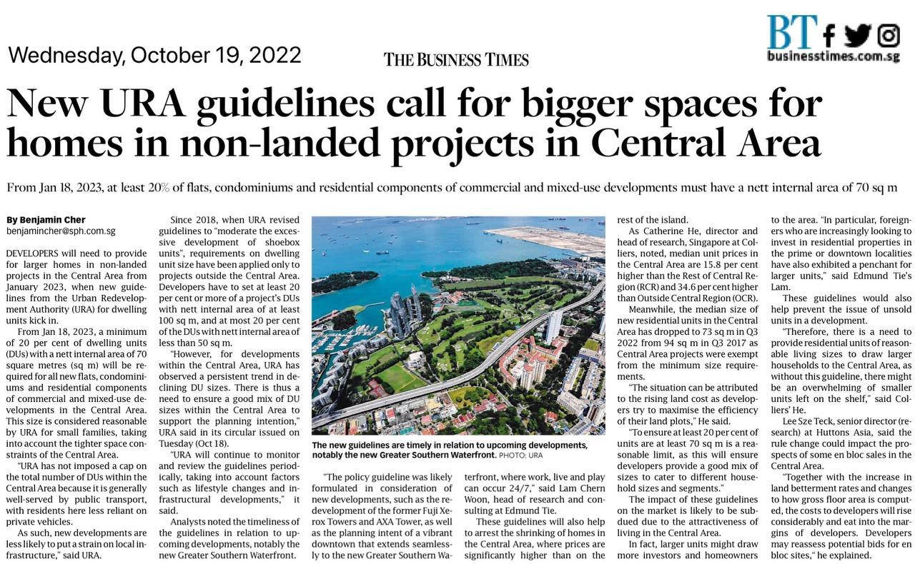 New URA guidelines call for bigger spaces for homes in non landed projects in Central Area